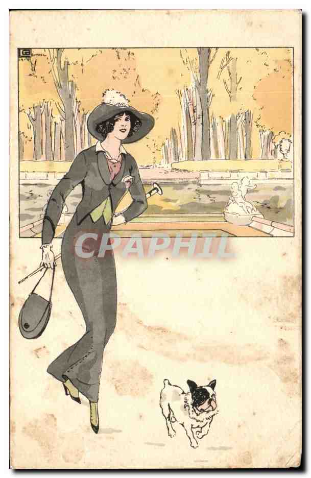 CPA Fantaisie Femme Chien 