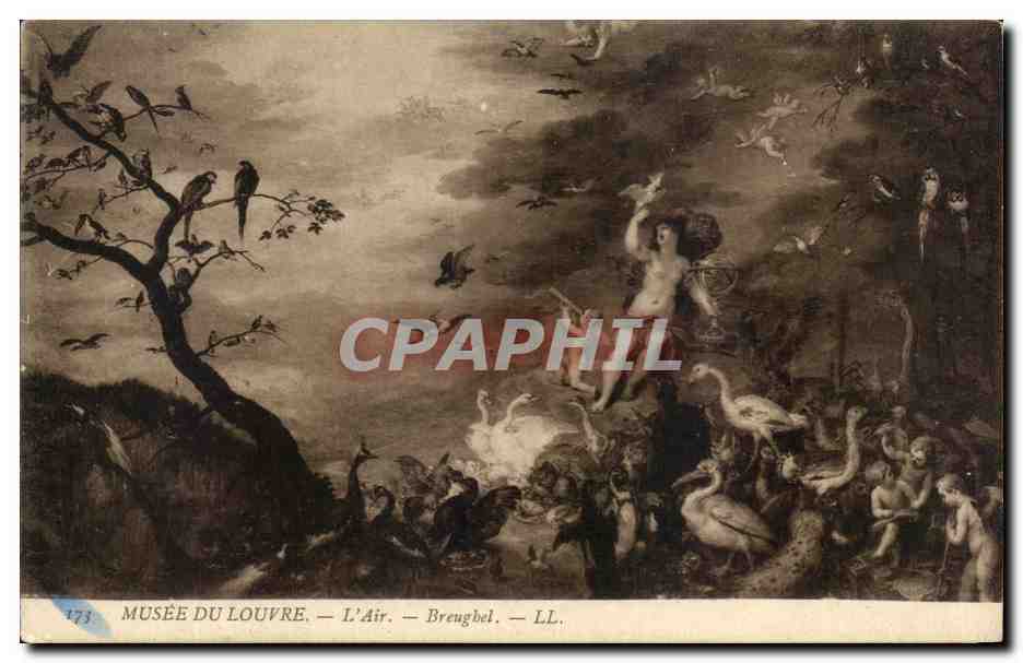 CPA Fantaisie Musee du Louvre L'air Breughel Cygne oiseaux