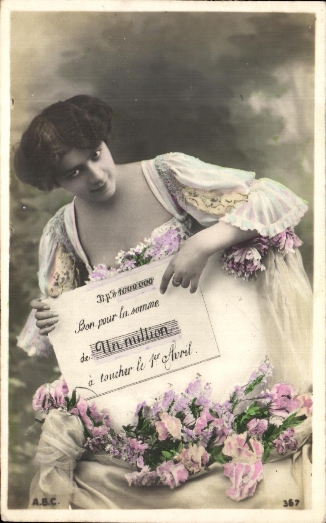 CPA Fantaisie Femme Un million a toucher le 1er avril