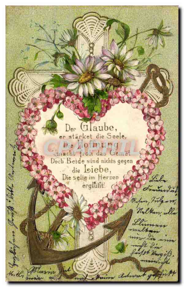 CPA Fantaisie Fleurs Ancre de marine