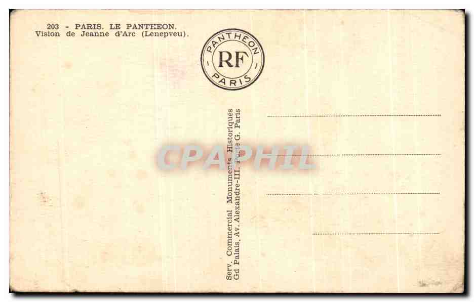 CPA Fantaisie Paris Vision de Jeanne d'arc Lenepveu — Rückseite