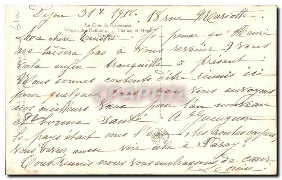 CPA Fantaisie Femme Char Chevaux Ange — Rückseite