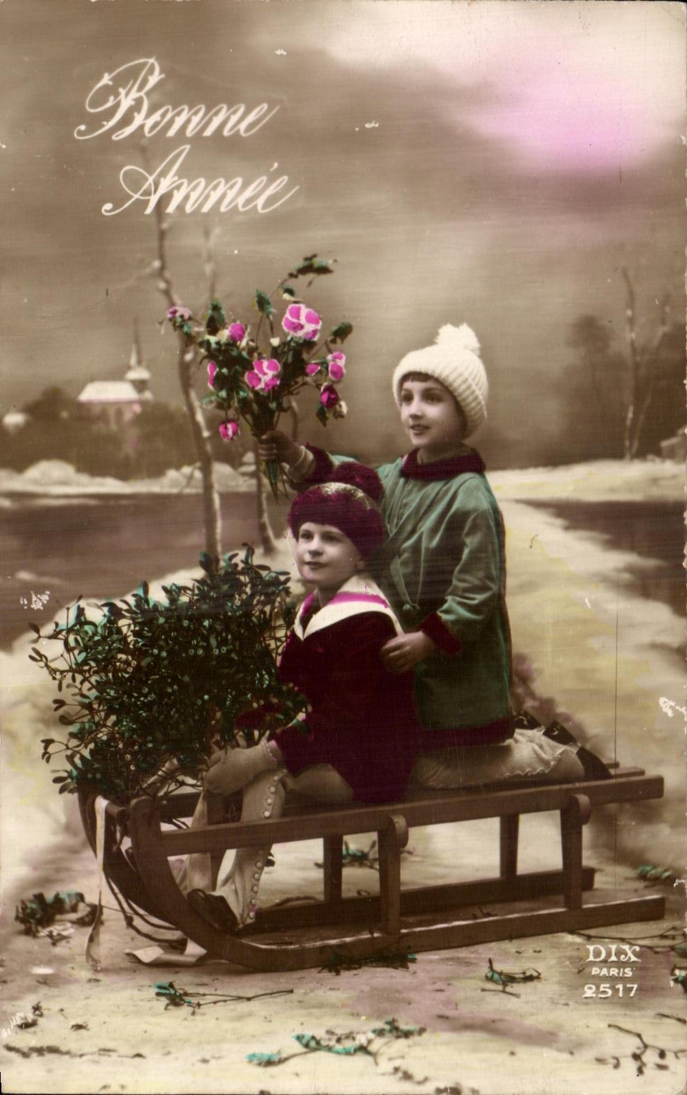 CPA Fantaisie Enfants en luge