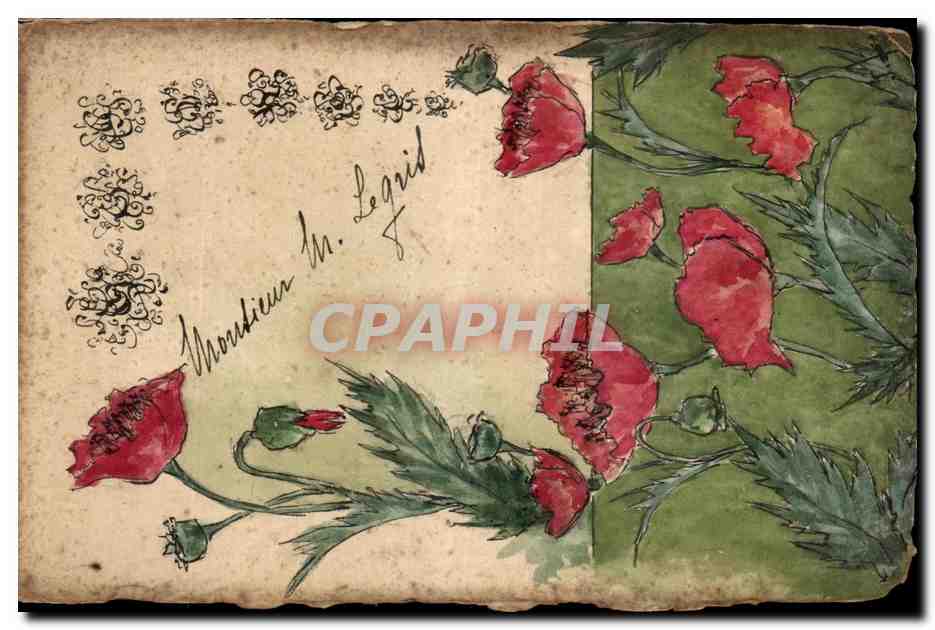 CPA Fantaisie Fleurs carte de menu 