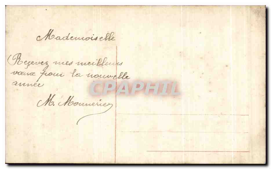 Young woman in a green dress holding a bouquet of roses — publisher M. Maillot, no. 6811 — Back