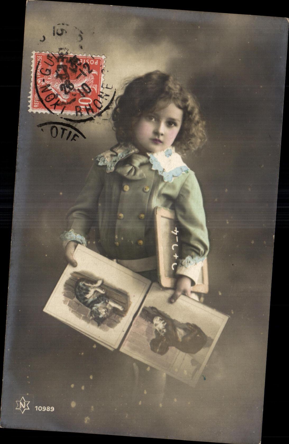 CPA Fantaisie Enfant chat et chien 