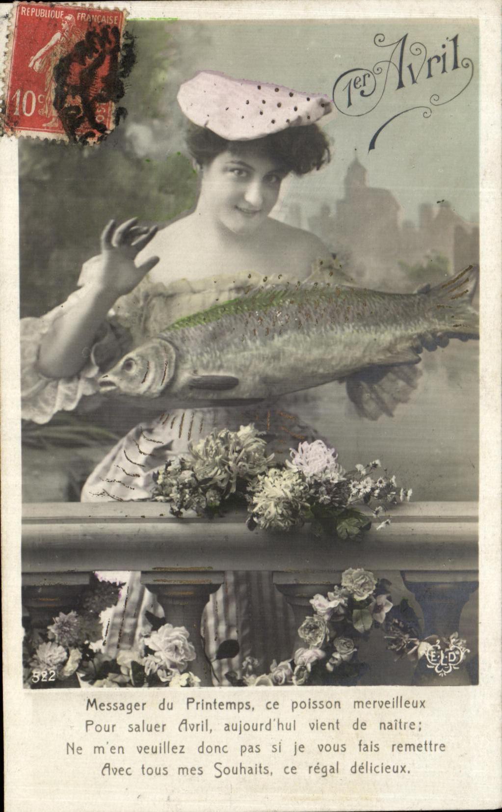 CPA Fantaisie Femme 1er avril poisson 