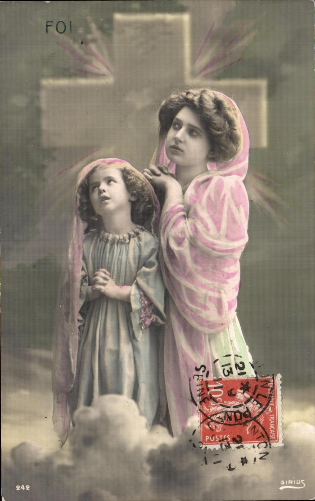 CPA Fantaisie Enfant et Femme Croix