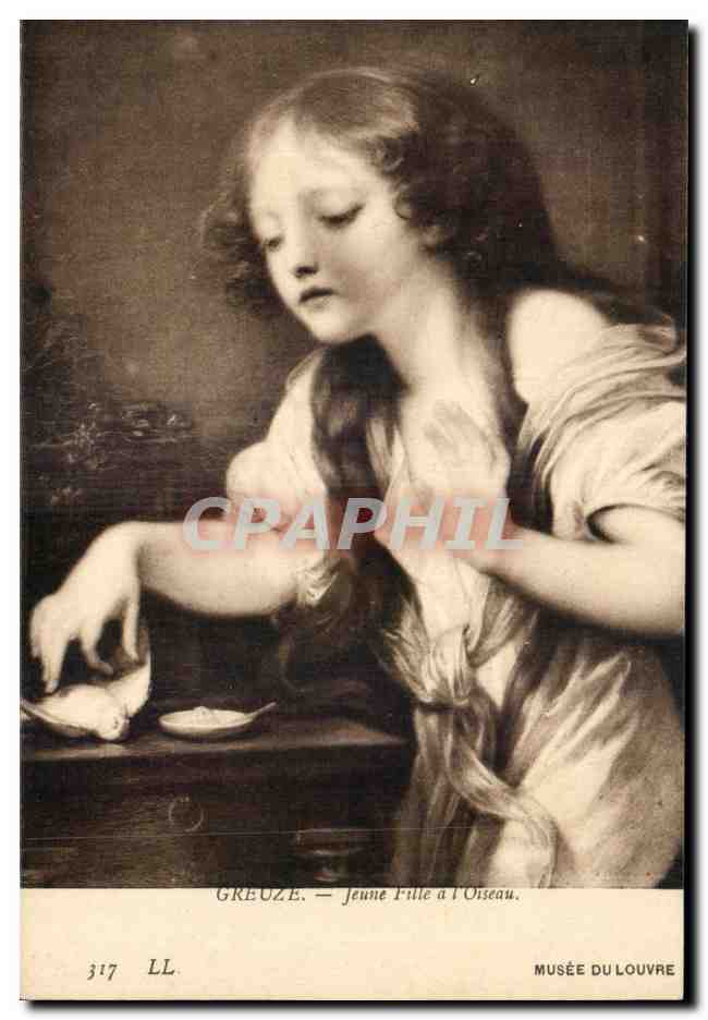 CPA Fantaisie Greuze Jeune fille a l'oiseau Musee du Louvre Paris