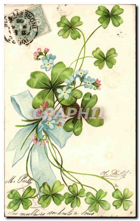 CPA Fantaisie Fleurs Trefles