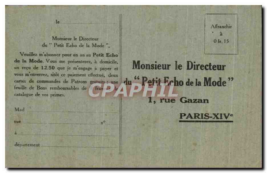Usine & Bureaux de la S.º du Petit Écho de la Mode — Paris XIVe — Rückseite