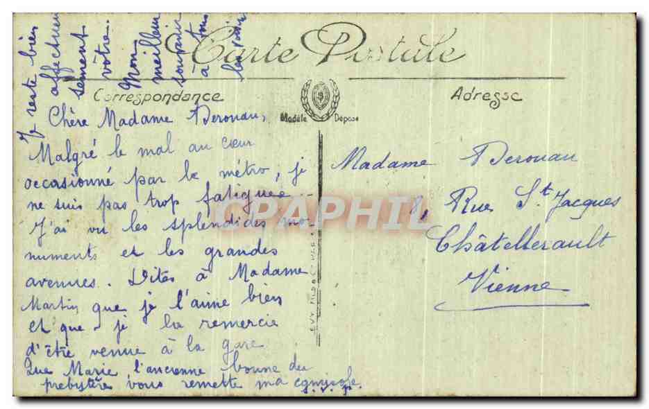 CPA Paris L'Avenue Des Champs Elysees Et Les Chevaux De Marly Automobile  — Rückseite
