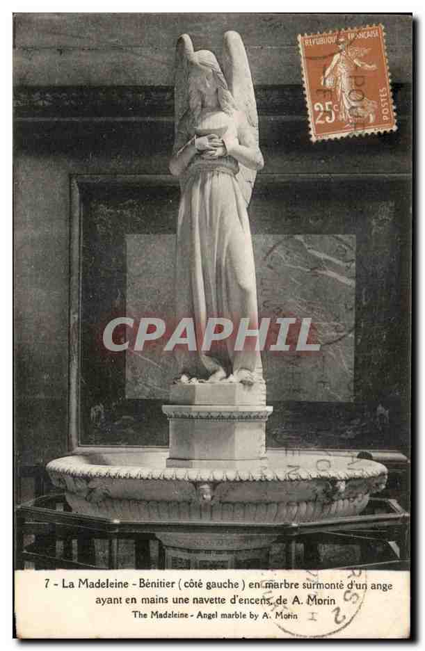 CPA La Madeleine Benitier en Marbre Surmonte d'un ange ayant en Mains une Navette d'encens Paris 