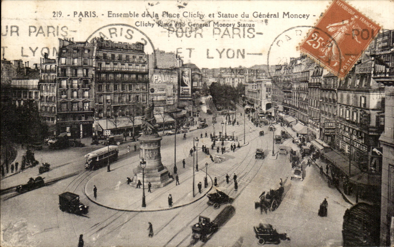 CPA Paris Ensemble De La Place Clichy Et Statue Du General Moncey 