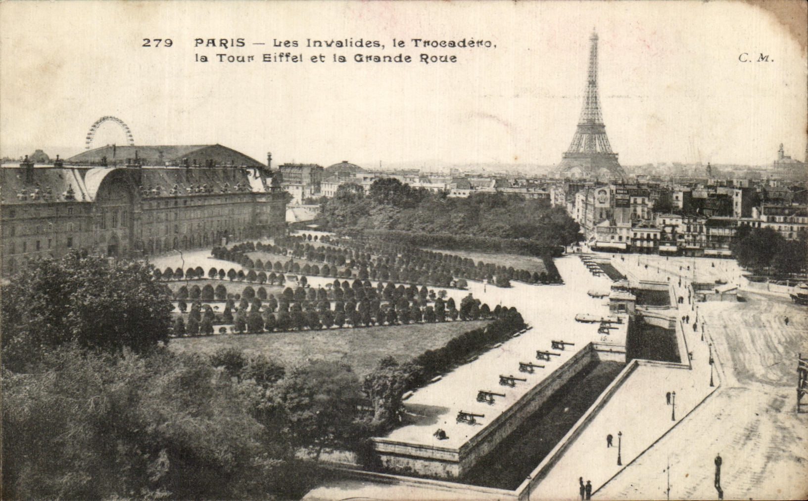 CPA Paris Les Invalides Le Trocadero La Tour Eiffel Et La Grande Roue