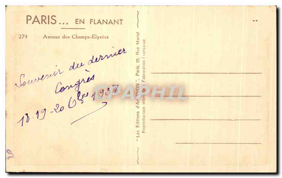 CPA Paris En Flanant Avenue Des Champs Elysees — Rückseite