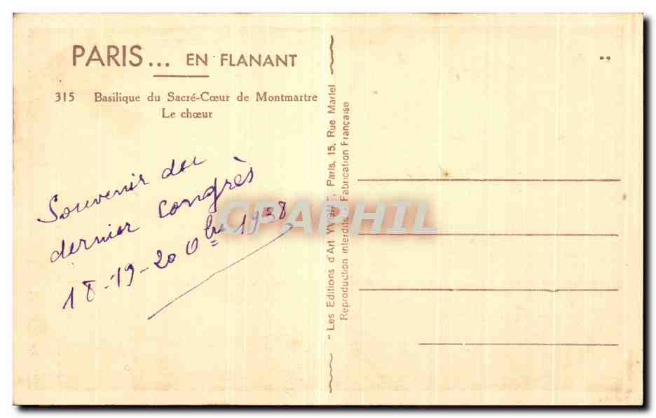 CPA Paris En Flanant Basilique Du Sacre Coeur De Montmartre Le Choeur — Rückseite