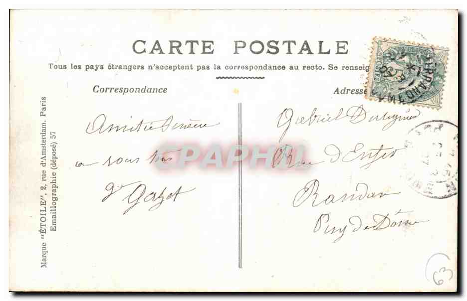 Clermont-Ferrand — Place Saint-Hérem et le Puy-de-Dôme — Éditeur E. Bessot, n°10 — Achterkant