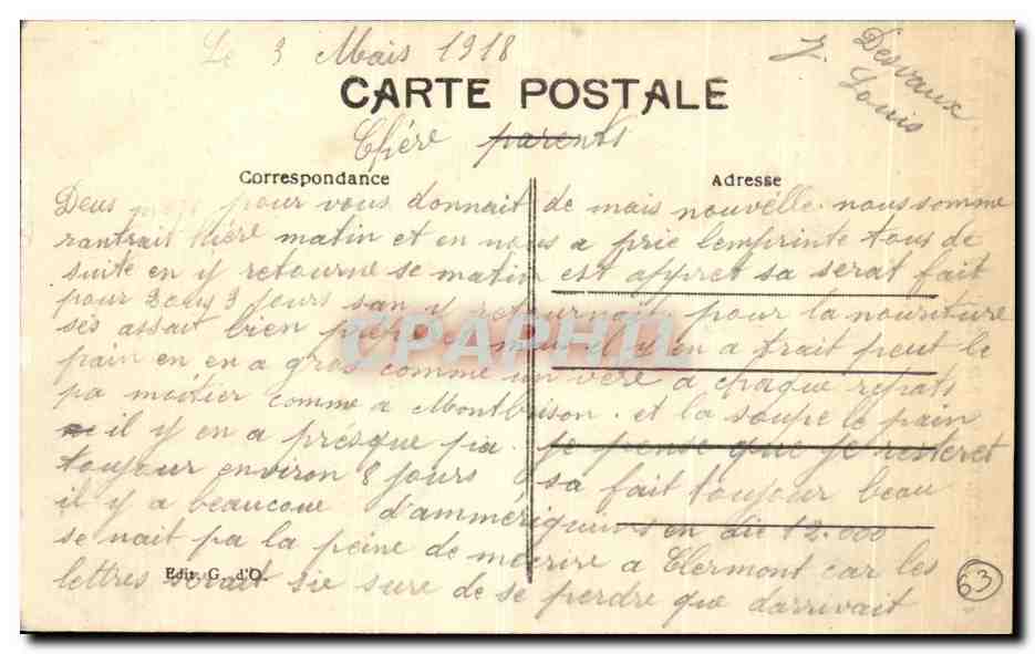 CLERMONT-FERRAND — La Cathédrale vue de la Rue des Gras — Éditeur G. d'O, n° 444 — Verso
