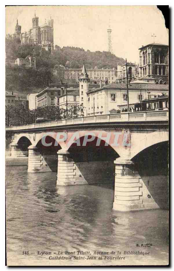 CPA Lyon Le Pont Tilsitt Avenue de la Bibliotheque Cathedrale Saint Jean et Fourviere