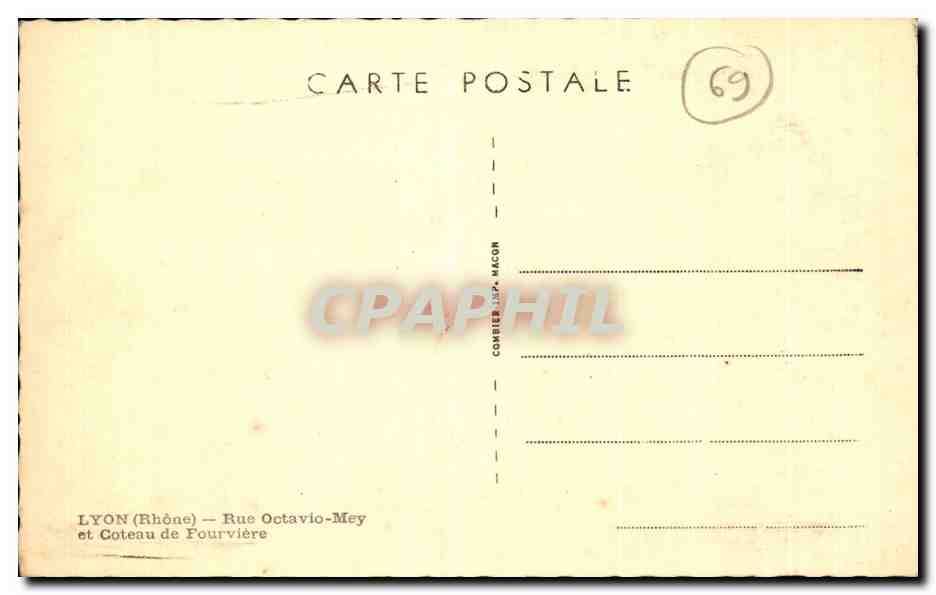 CPA Lyon Rue Octavio Mey et Coteau de Fourviere — Rückseite
