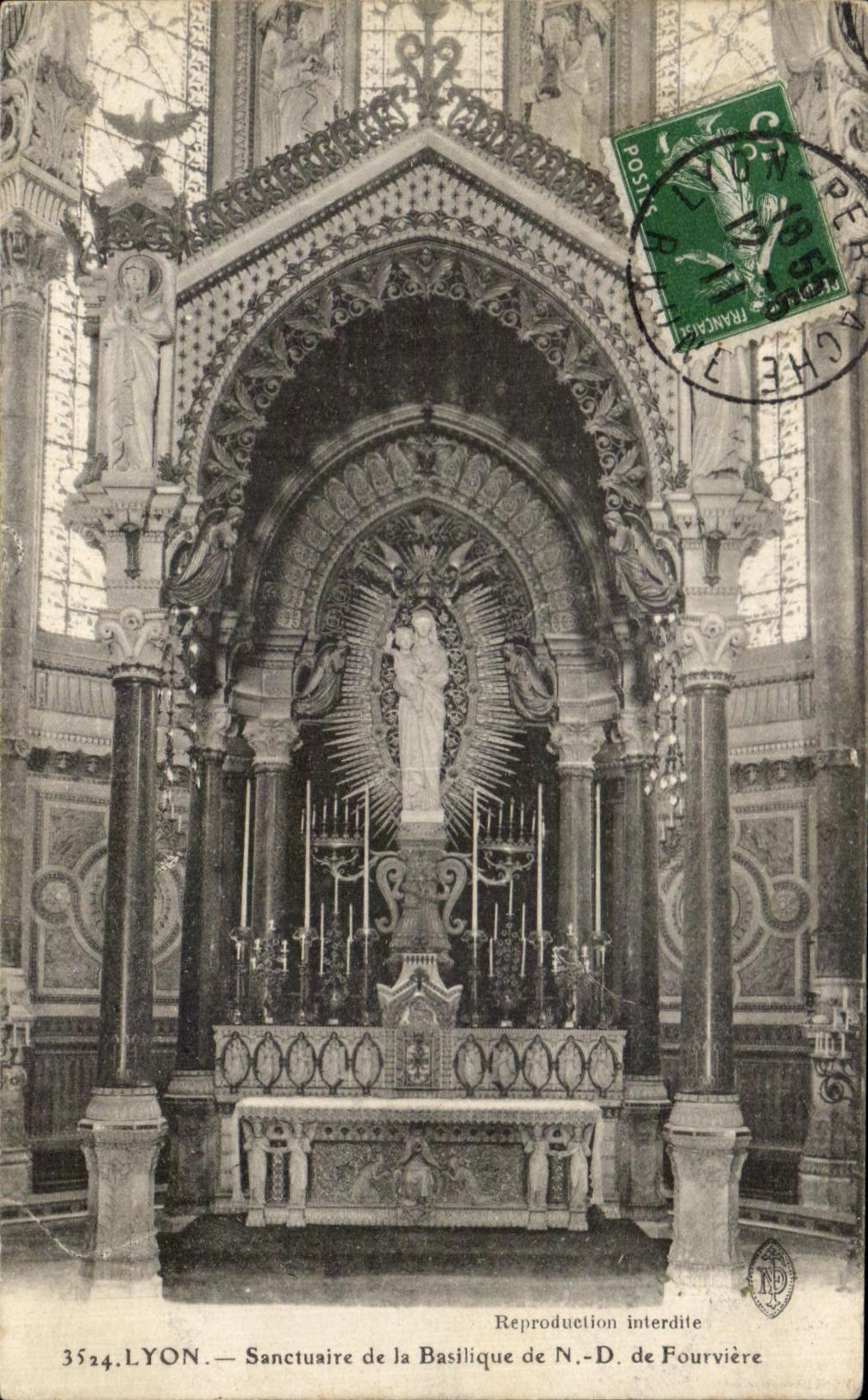 Sanctuaire de la Basilique de N.-D. de Fourvière — Lyon — éditeur Lyon, n° 3524