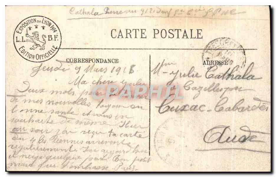 CPA Lyon Exposition Internationale 1914 Vue Prise Dans Le Jardin De l'Horticulture — Verso