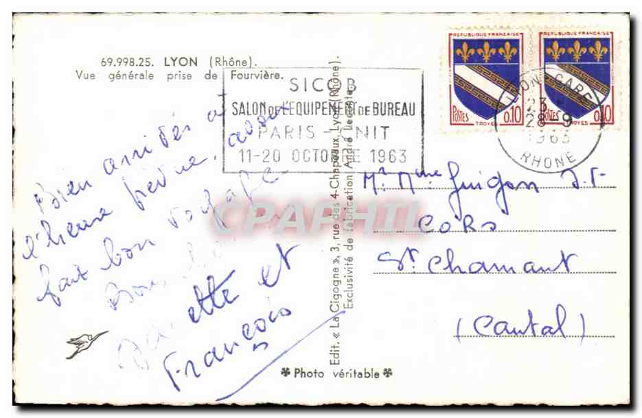 CPSM Lyon Vue Generale Prise De Fouviere — Verso