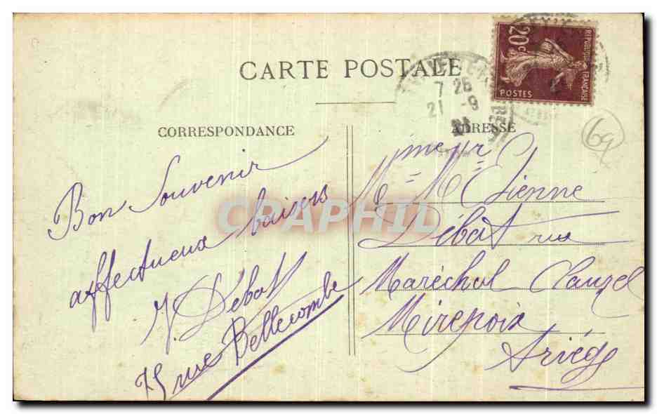 LYON — Place des Terreaux — Fontaine Bartholdi et l'Hôtel de Ville — Éditeur Carrier, n° 6316 — Reverso