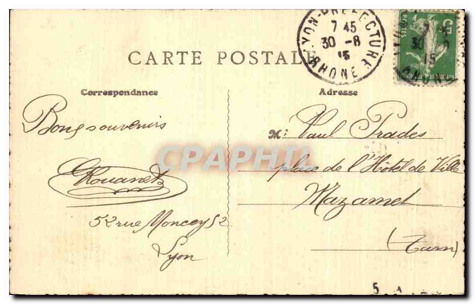 Lyon — Vue générale, prise de Fourvière — B. F., Paris, « Lux » — Reverso