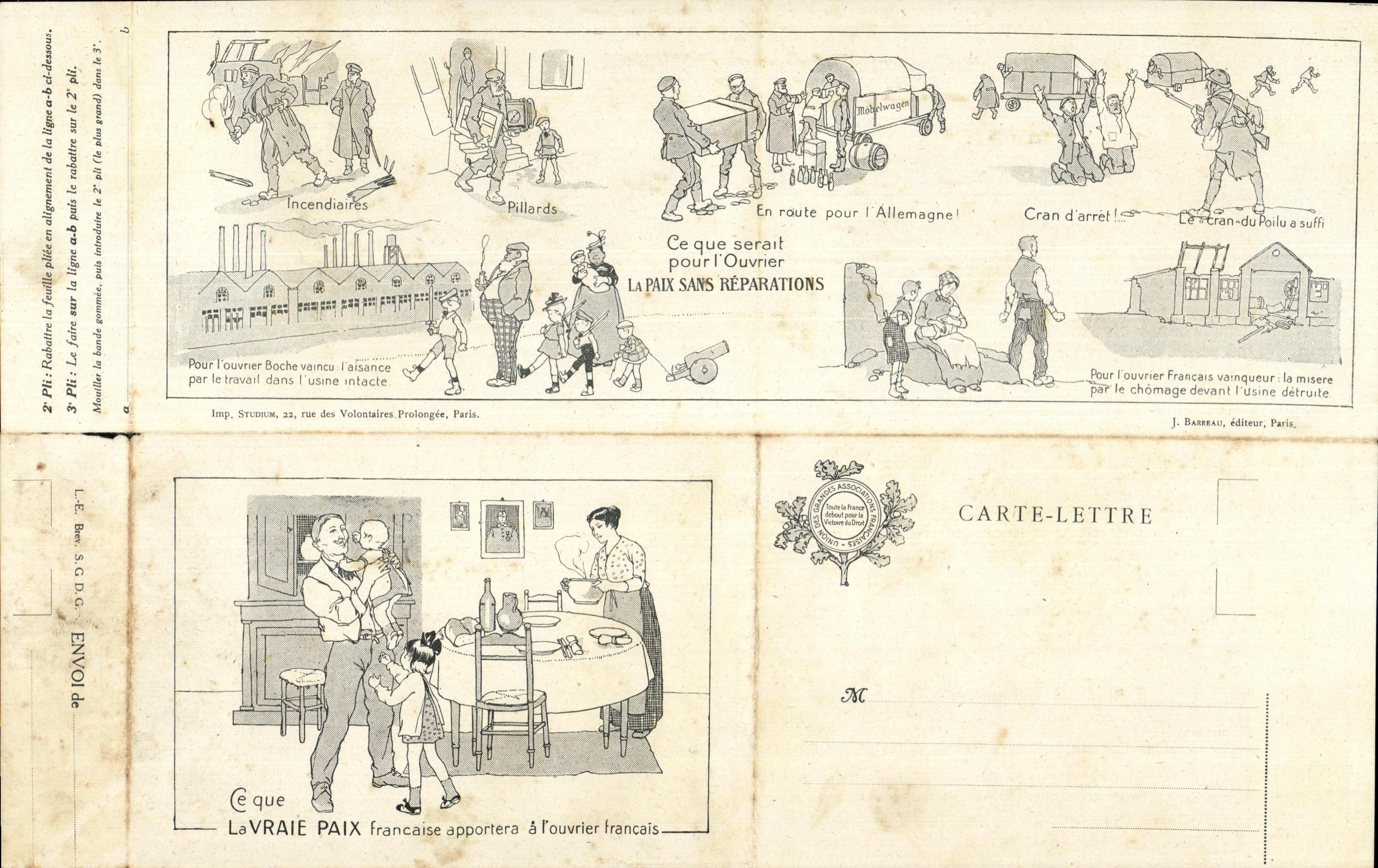 Carte lettre La Vraie Paix francaise apporters a l'ouvrier francais