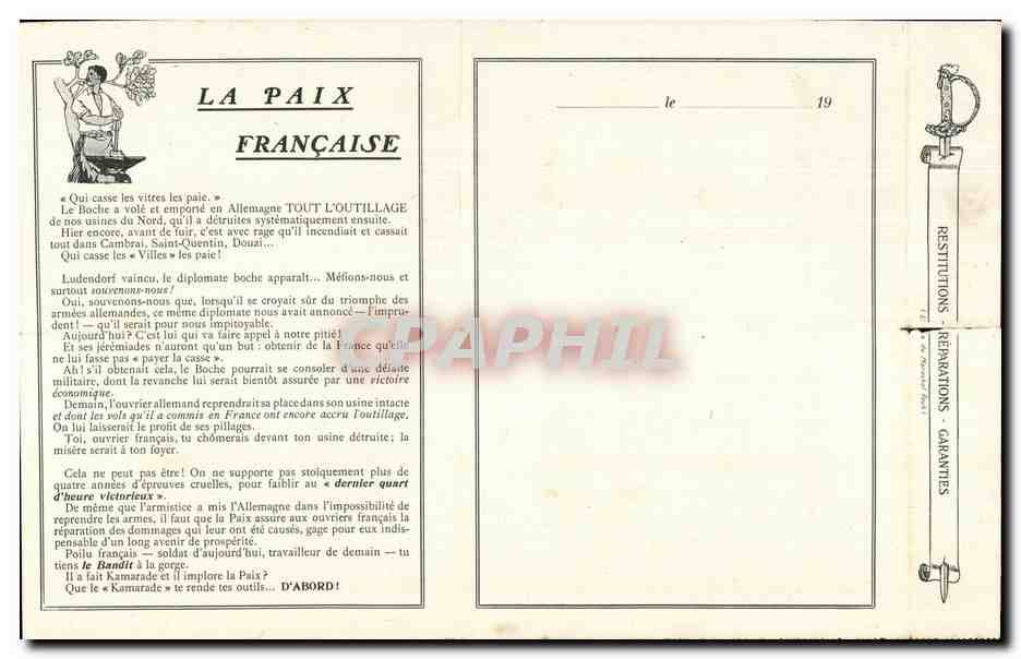 Carte lettre La Vraie Paix francaise apporters a l'ouvrier francais — Rückseite