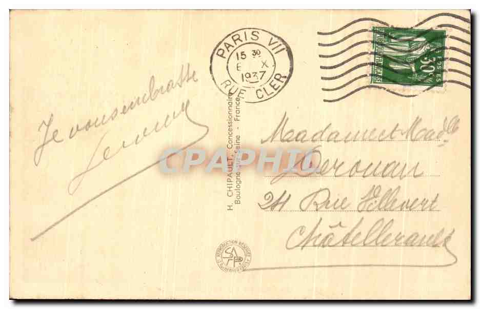 Les Bassins du Trocadéro — Exposition Internationale Paris 1937 — H. CHIPOUT, n° 280 — Rückseite