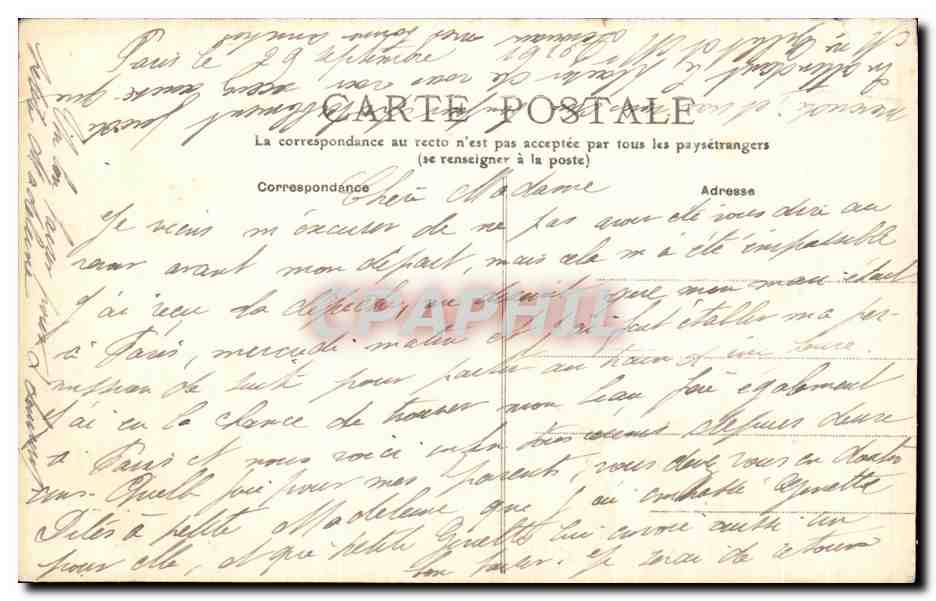 Cartolina d'epoca Parigi Incrocio delle Strade Turbigo e Rambuteau Metro — Verso