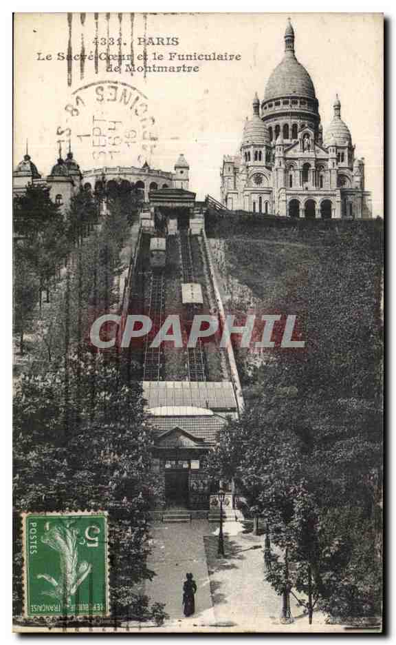 CPA Paris Le Sacre Coeur et le Funiculaire de Montmartre