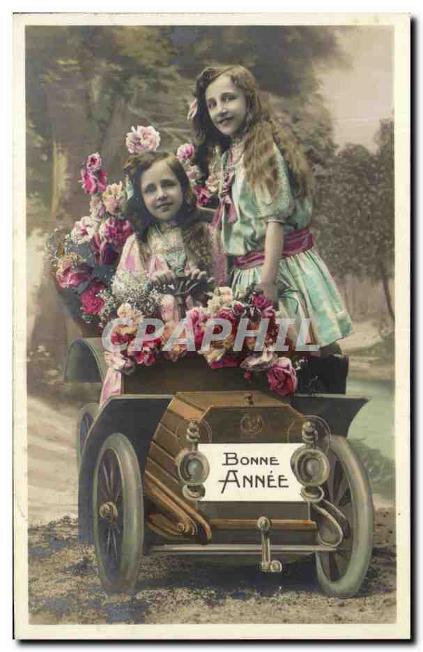 CPA Fantaisie Enfants Automobile Bonne Annee