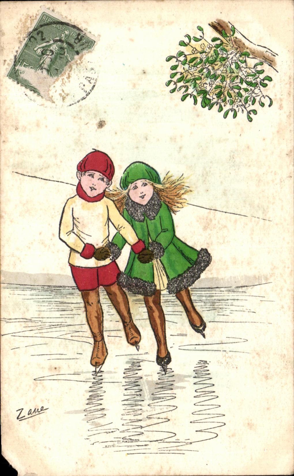CPA Fantaisie Enfants Patins a glace 