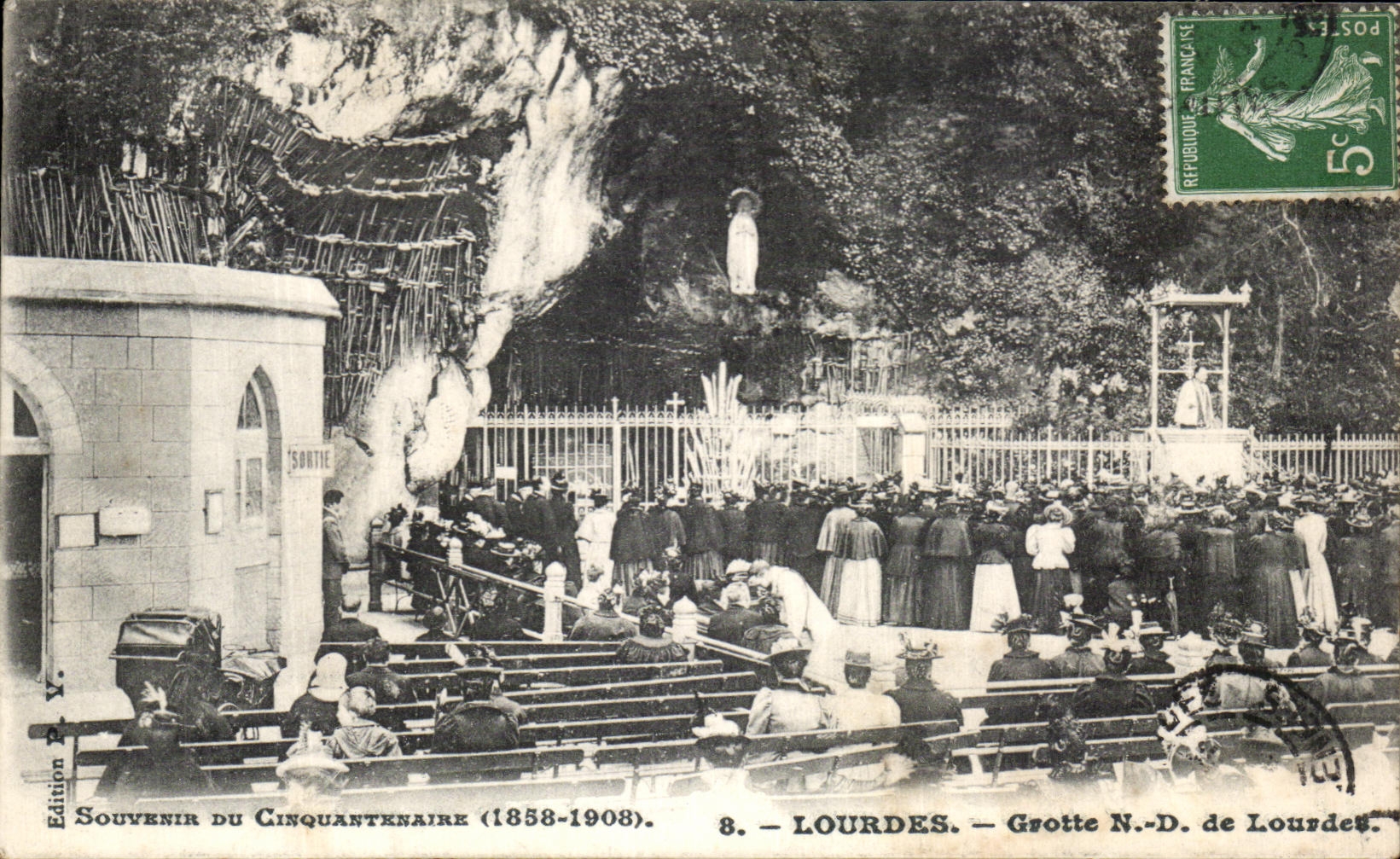 CPA Souvenir Du Cinquantenaire 1858 1908 Lourdes Grotte De Lourdes