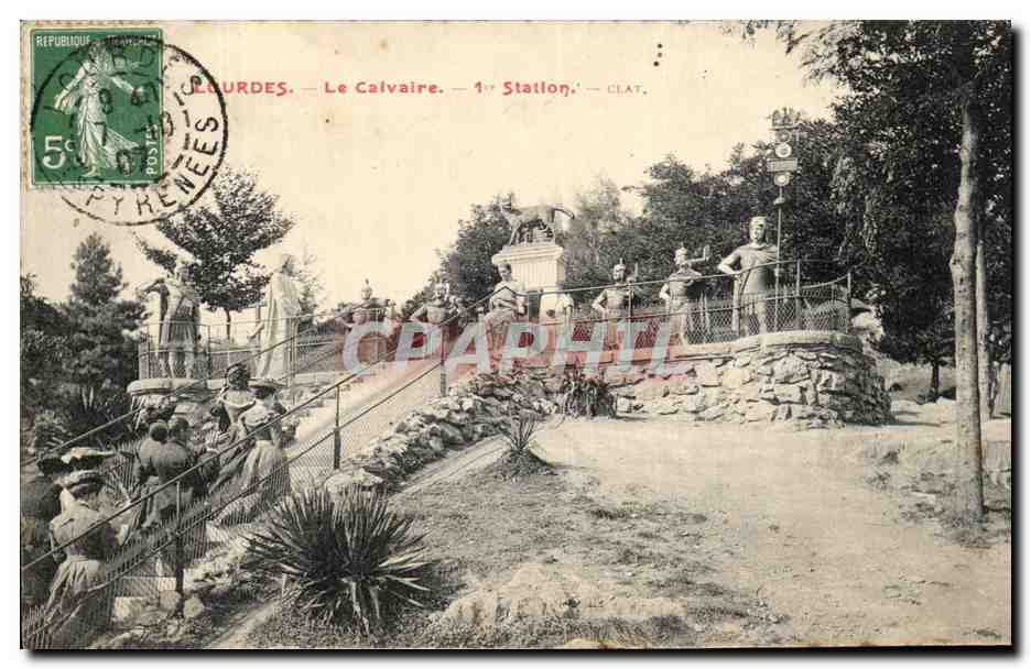 CPA Lourdes Le Calvaire 1er Station