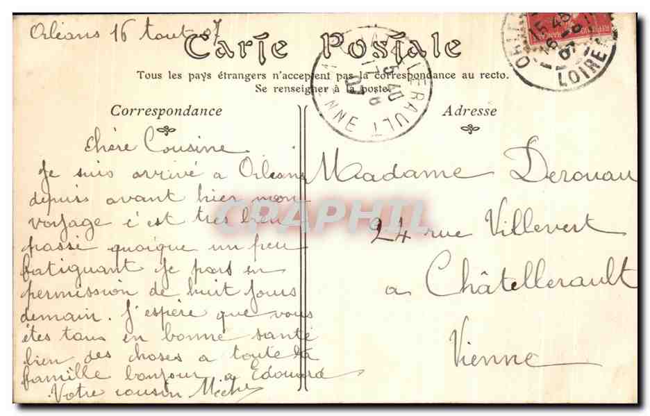 CPA Orleans Statue De Jeanne d'Arc Par Foyatier — Verso