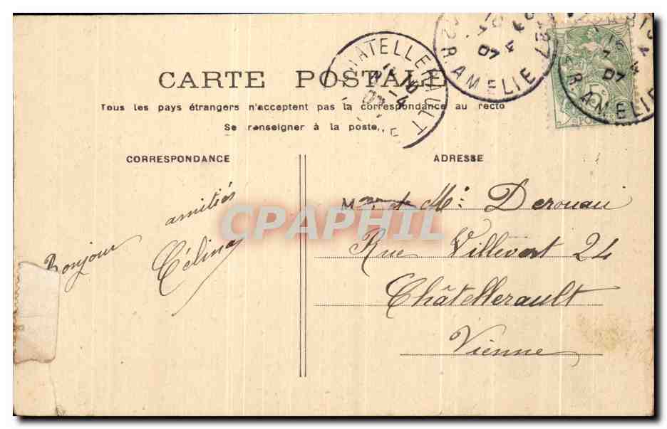 Tarjeta postal antigua París Hotel De Ville Peniche — Reverso