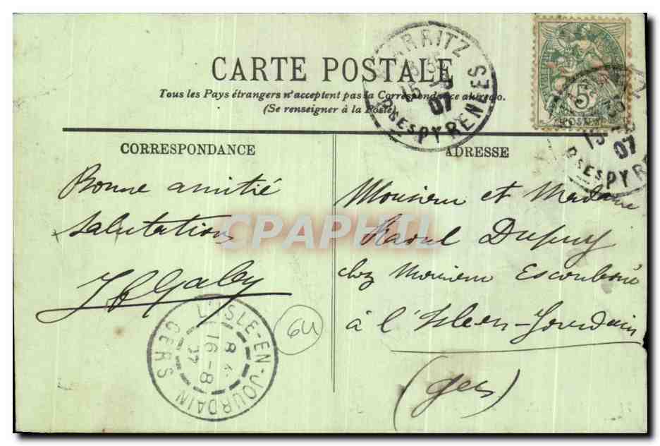 CPA Biarritz La Cote des Basques — Verso