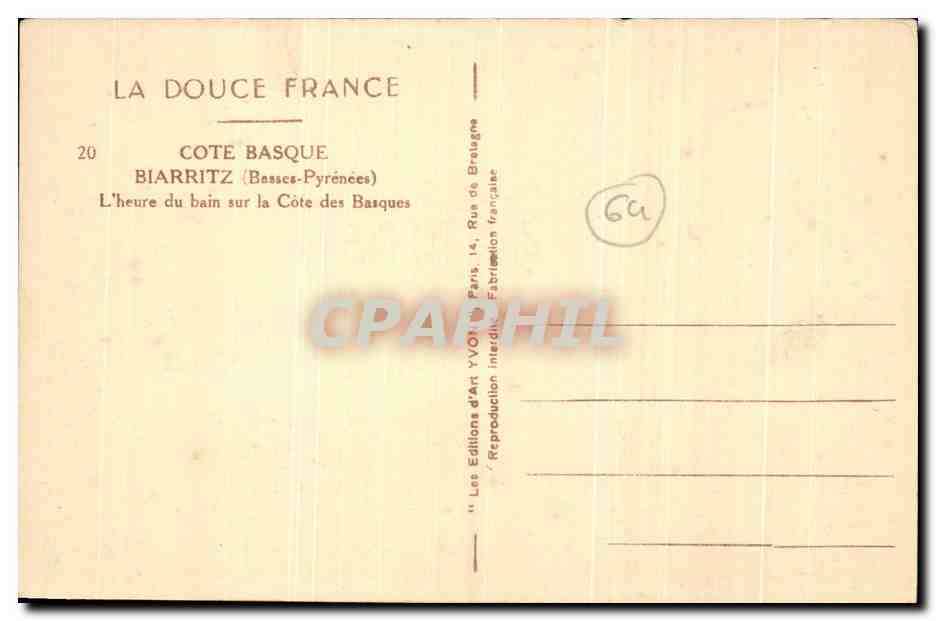 Biarritz — L'heure du bain sur la Côte des Basques — Les Éditions d'Art YVON, Paris — Verso