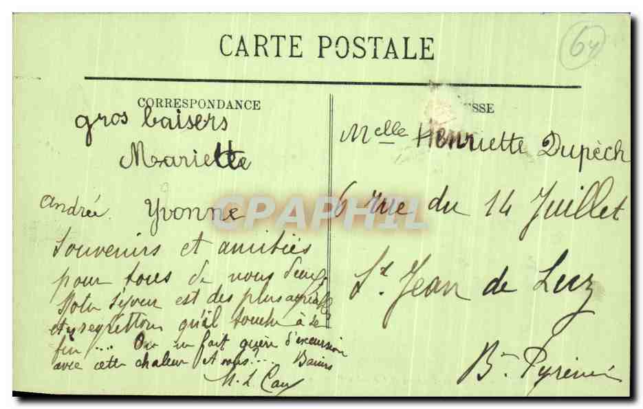 Biarritz — Étude de Rochers et Côte des Basques — LL. N° 201 — Verso