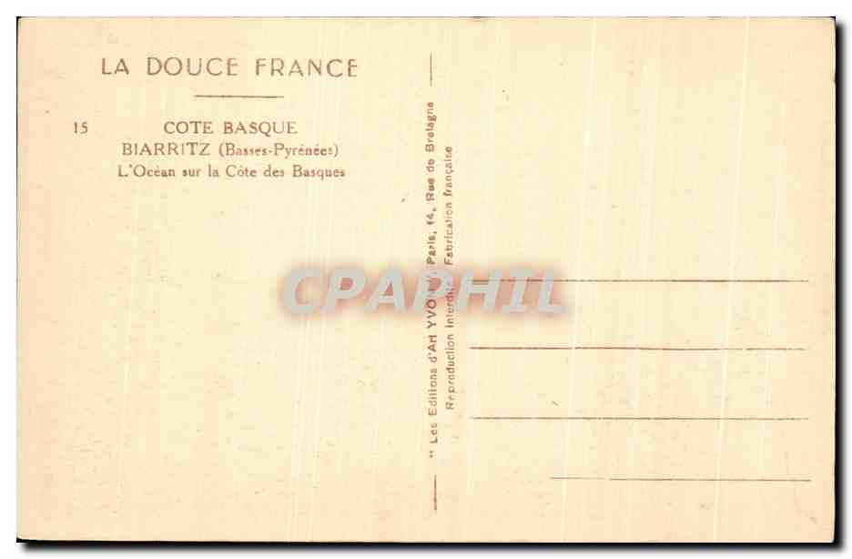 CPA La Douce France Cote Basque Biarritz L'Ocean Sur La Cote Des Basques — Verso