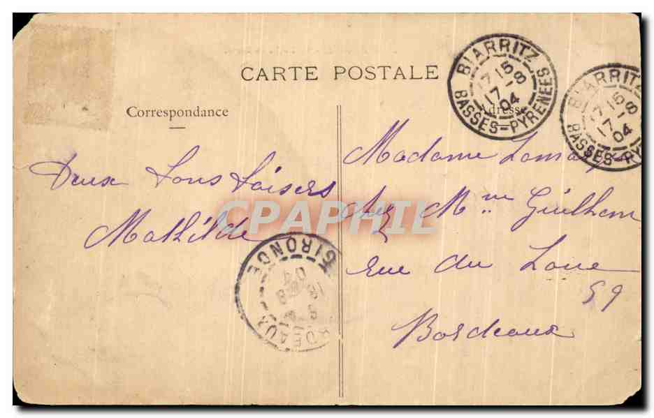CPA Biarritz La Roche Du Basta — Rückseite