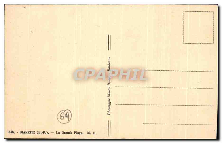 CPA Biarritz La Grande Plage — Verso
