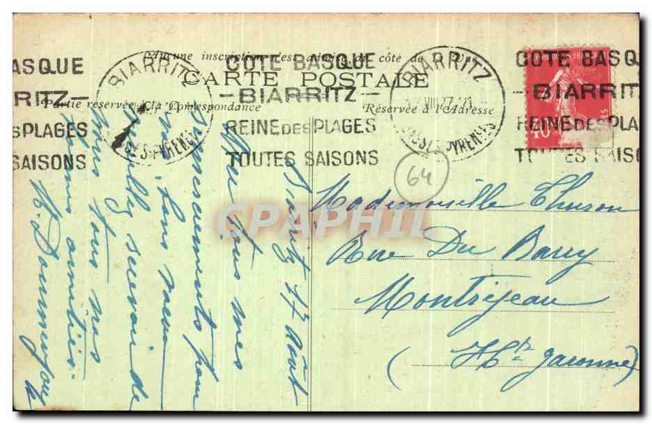 CPA Biarritz Cote Des Basques Villas Et Helianthe Sur La falaise — Verso