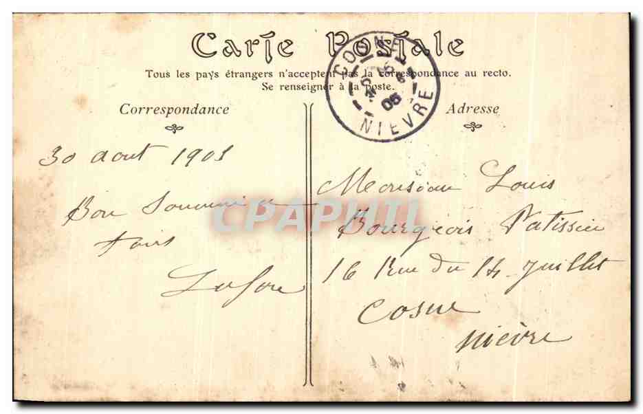 CPA Clermont Ferrand Fontaine Petrifiante Groupe Representant La Bourree — Rückseite