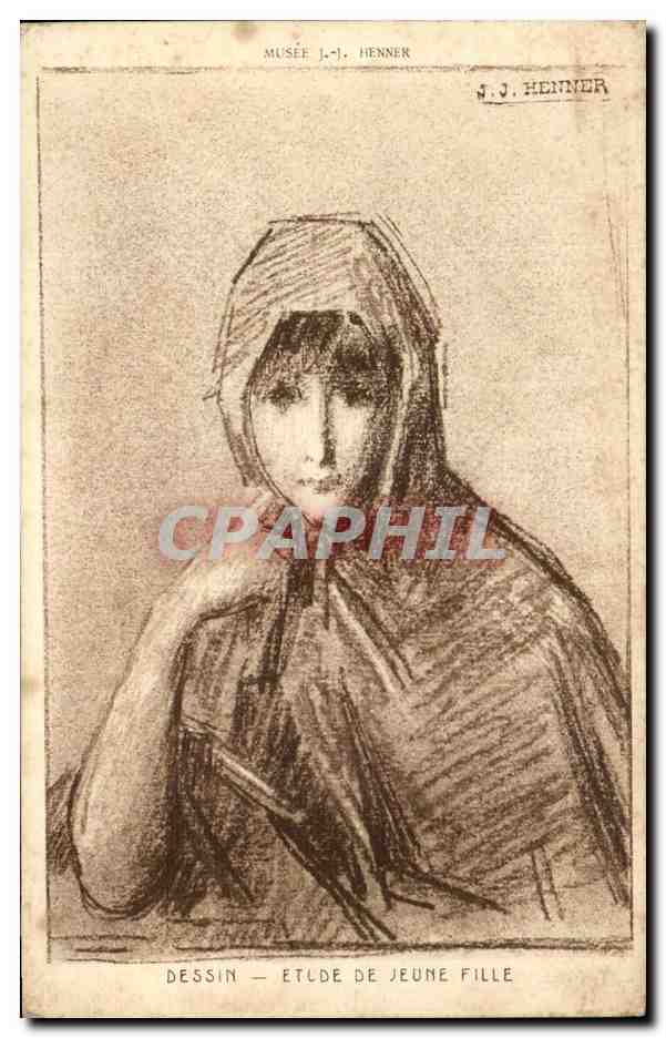 CPA Fantaisie Dessin Etude de jeune fille Musee Henner 